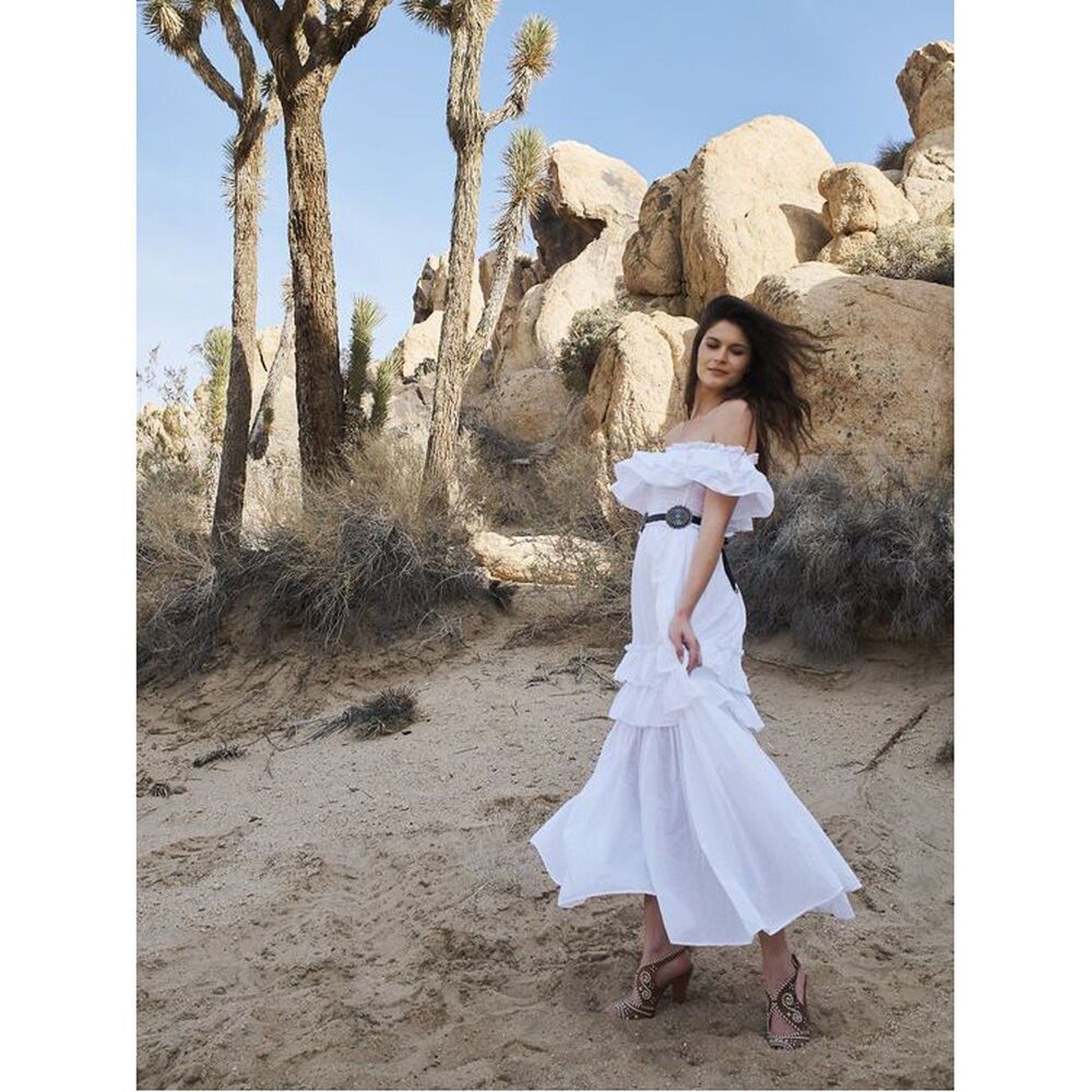 Happyxnature Savanna Ruffle Smocked Maxi Dress Off Shoulder Cotton XS NEW 225946